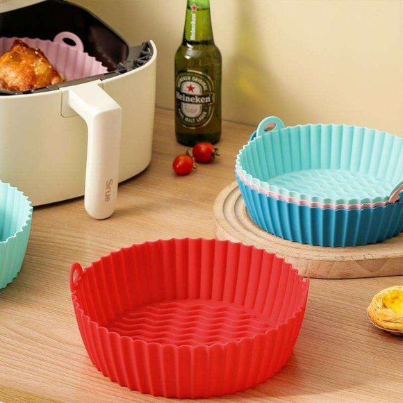 Large Reusable Air Fryer Silicone Non Stick Round Basket with Handles - Picture 5 of 10